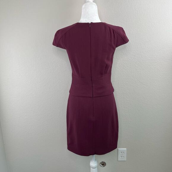Tibi Maroon Knit Virgin Wool Short Sleeve V-Neck Peplum Mini Sheath Dress 6/SM - Picture 2 of 14
